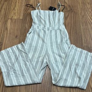 Forever 21 White and Gray Striped Jumpsuit